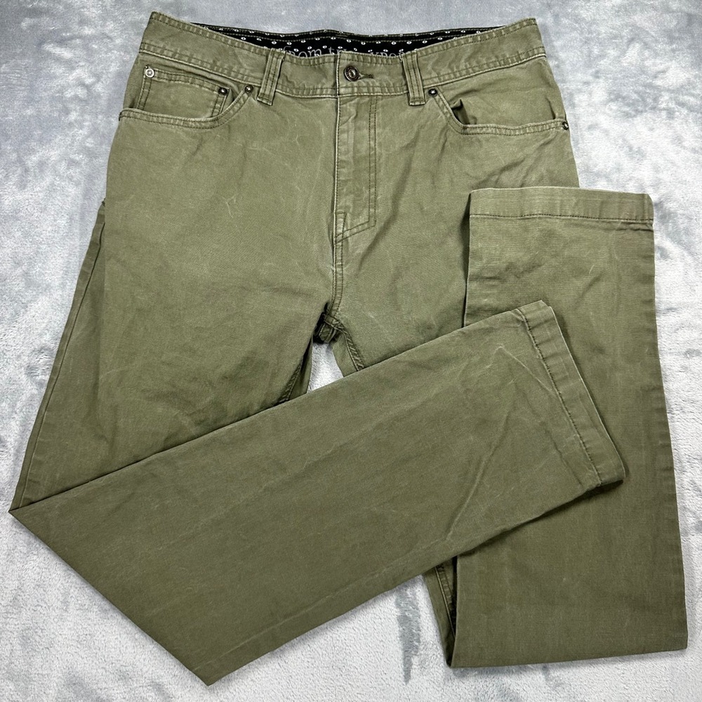 Prana Tucson Slim Fit Pants Mens 34x34 Olive Green Organic Cotton M4TU34314